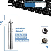 Vesdas - Water pump - Deep well submersible pump - Solar DC Deep well pump - Stainless steel - 400W - Silver