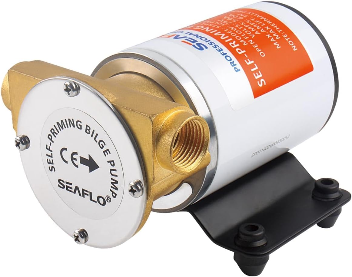 LIGHTEU, SEAFLO 24V bilgepomp 30 l/min (8 GPM) bronzen pompkop, zelfaanzuigend, automatisch, met terugslagklep en zeef voor boot, jacht, bilgenontwatering SFSP2-080-003-01