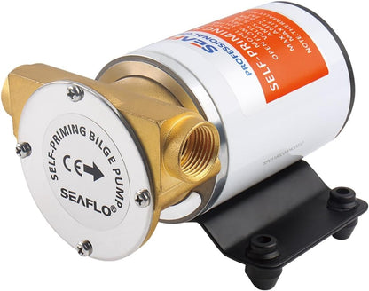 LIGHTEU, SEAFLO 24V bilgepomp 30 l/min (8 GPM) bronzen pompkop, zelfaanzuigend, automatisch, met terugslagklep en zeef voor boot, jacht, bilgenontwatering SFSP2-080-003-01