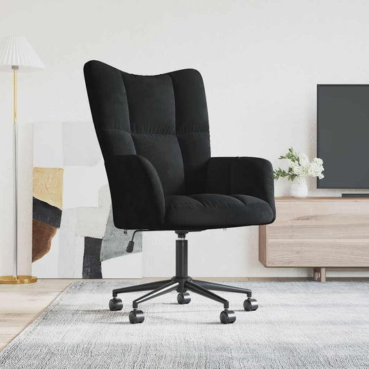 Relaxstoel Zwart Fluweel – Relaxstoel Met Armleuningen – Loungestoel – Televisiestoel – Oorfauteuil – 360 Graden Draaibaar – Verstelbare Zithoogte