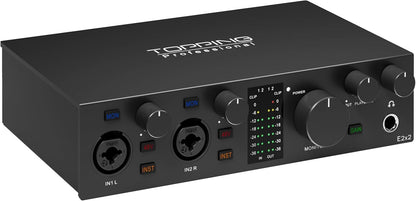 Topping Professional E2x2, USB-audio-interface en ultralineaire microfoonvoorversterkermodule (zwart)