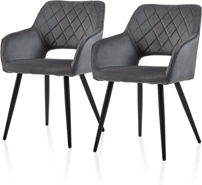 TUKAILAi Eetkamerstoelen Set van 2, Fluwelen Gestoffeerde Zitting Keuken Leisure Stoelen, Accent Stoelen met Rugleuning en Metalen Benen, Fauteuils voor Woonkamer Slaapkamer Lounge Receptie