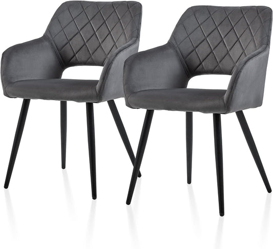 TUKAILAi Eetkamerstoelen Set van 2, Fluwelen Gestoffeerde Zitting Keuken Leisure Stoelen, Accent Stoelen met Rugleuning en Metalen Benen, Fauteuils voor Woonkamer Slaapkamer Lounge Receptie