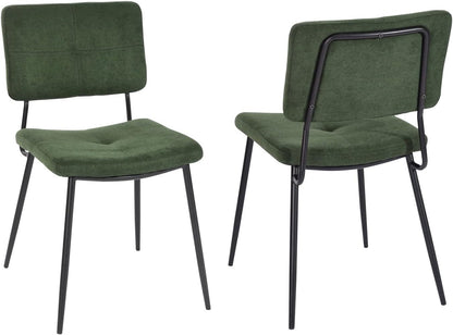 MEUBLE COSY Eetkamerstoelen, set van 2 retro keukenstoelen, ergonomische woonkamerstoel, bureaustoel met rugleuning, zitting van stof, metalen poten, groen, 59,5x45x82cm