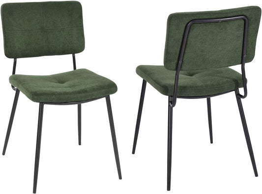 MEUBLE COSY Eetkamerstoelen, set van 2 retro keukenstoelen, ergonomische woonkamerstoel, bureaustoel met rugleuning, zitting van stof, metalen poten, groen, 59,5x45x82cm