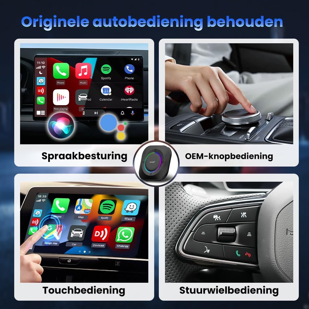 CarlinKit Android 13 CarPlay AI Box, draadloze CarPlay en draadloze Android Auto Adapter voor bedrade CarPlay auto's, RAM 4G+ROM 64G, Carlinkit Tbox S2 Ondersteuning PlayStore Apps Downloaden, Netflix