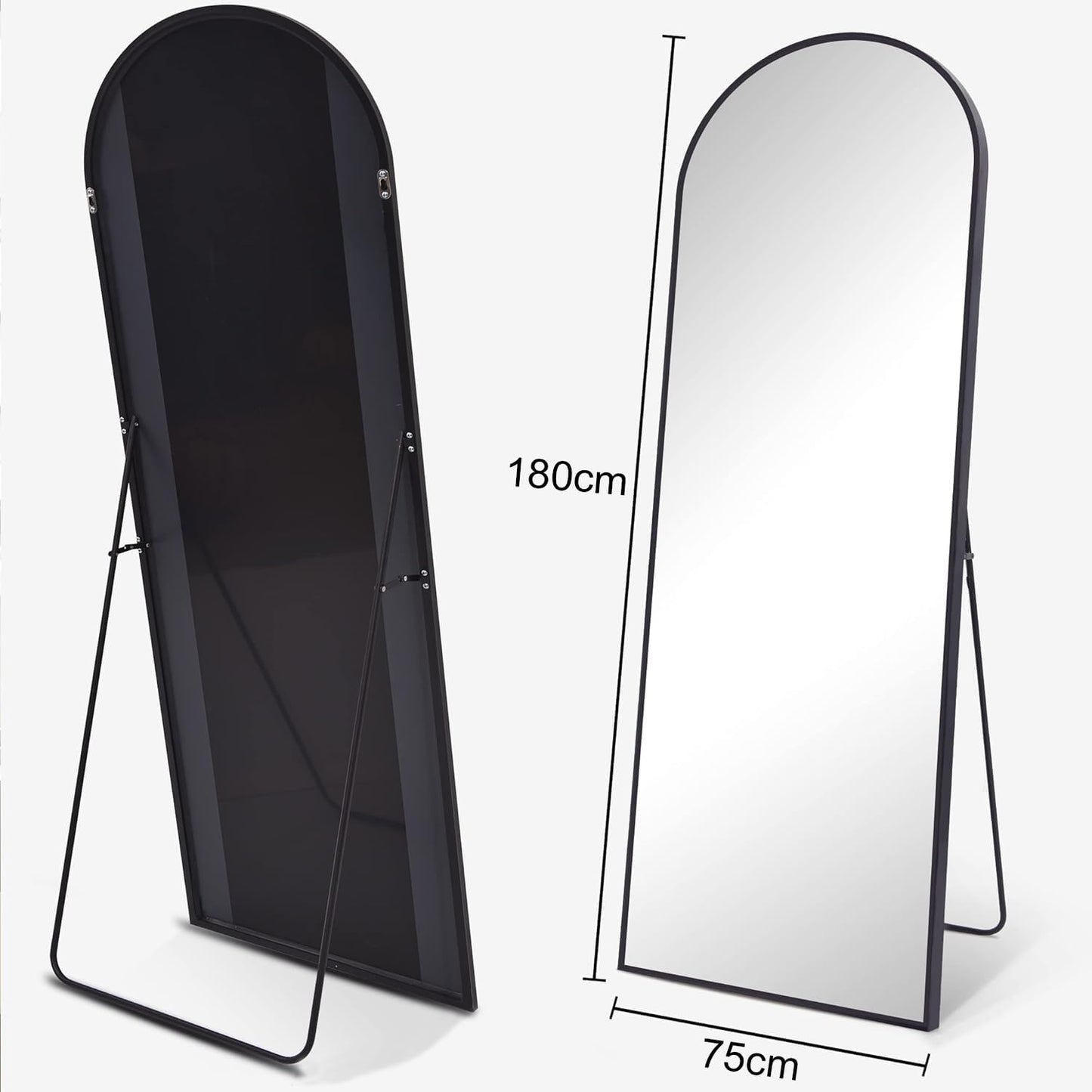 Volledige Lichaamsspiegel – Vloerspiegel – Wandspiegel – Full Body Spiegel – Grote Spiegel – Aluminiumlegering Frame – Hardglas Met Veiligheidsfolie – 180 x 75 cm – Gebogen Voet Voor Stabiliteit