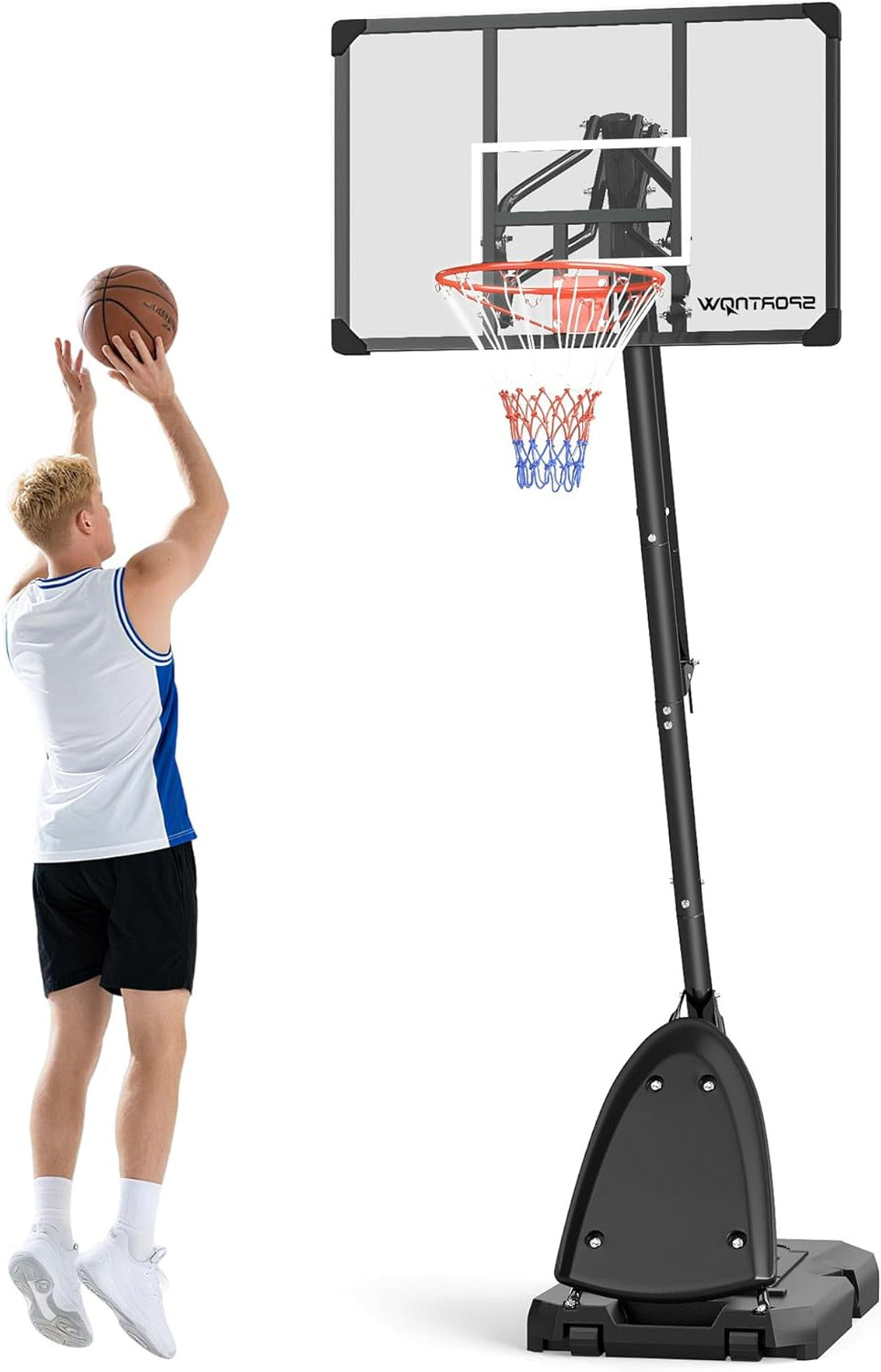 Basketbalstandaard – Basketbalring – Basketballoop – Basketbalset – Basketbalrek – Verstelbare Hoogte 293-350 cm – Stalen Frame Met Wielen - QUORE