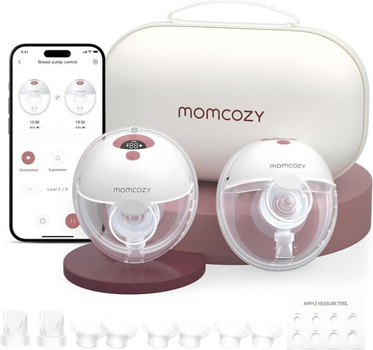 Momcozy M5 Slimme Borstkolf – Handsfree Elektrische Kolf, App-Bestuurbaar, Draadloos, 3 Modi & 9 Zuigniveaus, 24 mm Tuit (Rood, 2 Stuk)