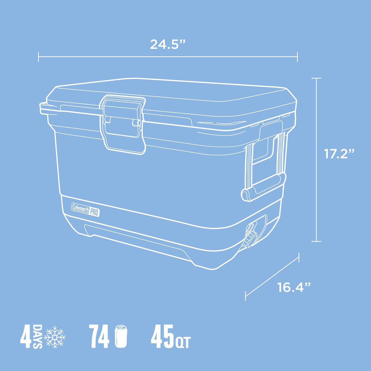 Coleman PRO Heavy-Duty geïsoleerde harde koeler met handgrepen | 42,5 L inhoud | Houdt ijs voor 4 dagen | Volledige schuimisolatie | Grote duurzame draagbare koelbox voor robuust buitengebruik en