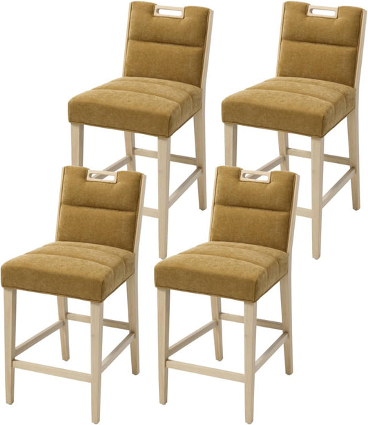 chairus Barkrukken, set van 4 keukenkrukken, gestoffeerde ontbijtbarstoelen met houten poten, geel - QUORE