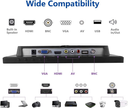 CCTV-monitor, 10,1 inch, IPS LCD HDMI kleurenscherm, 1280 x 800 brede kijkhoek met AV/VGA/HDMI/BNC/AUX/audio-aansluitingen, ingebouwde luidspreker voor thuisbeveiliging, CCTV-IP-camera, pc-monitor
