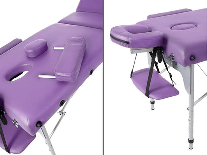 Inklapbare massagetafel – Massagebank, behandeltafel, ligbank, massagebed – Violet – 186 x 66 cm – 14 cm dikke bekleding