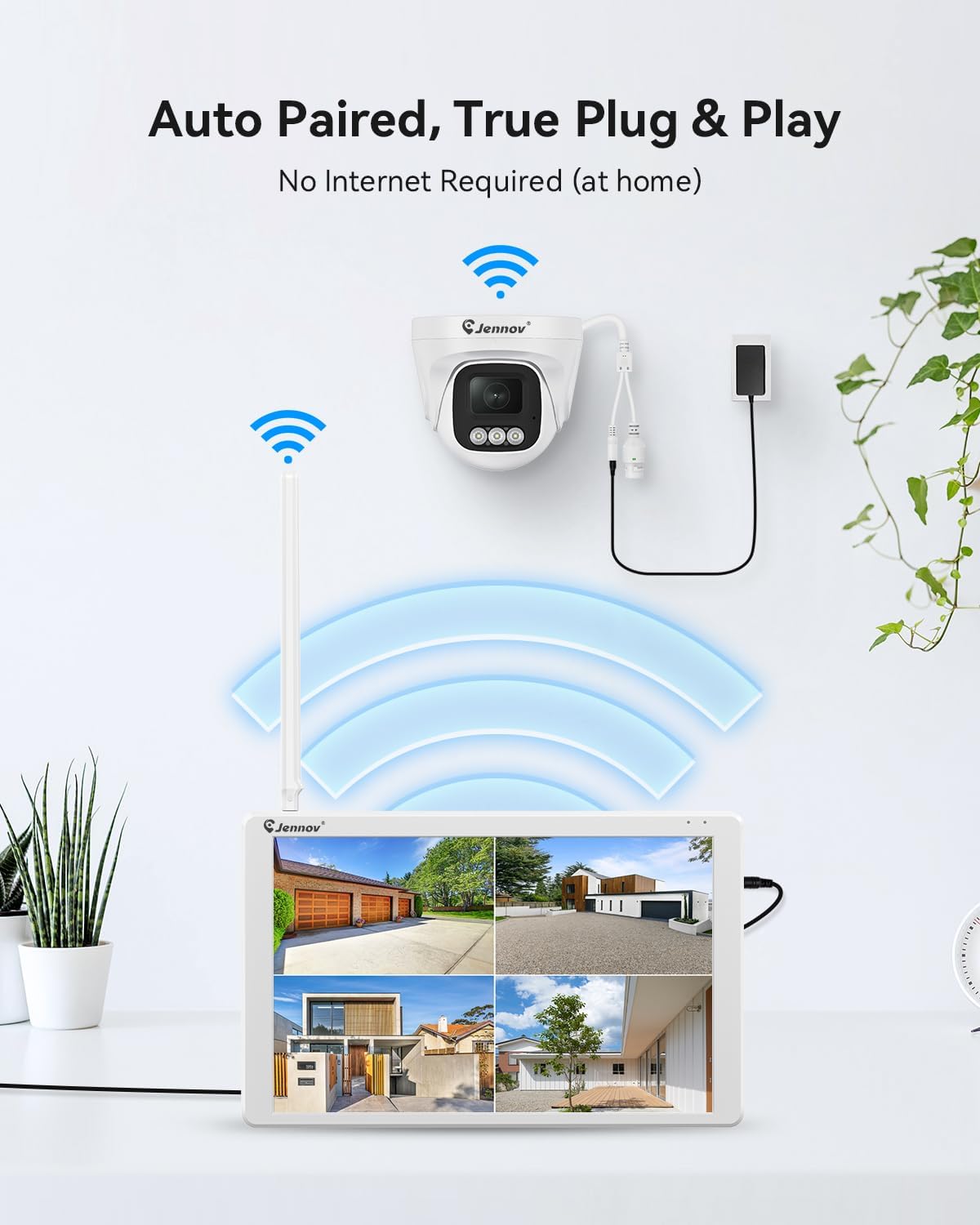 5MP Bewakingscameraset – Beveiligingscamera – Toezichtcamera – Buitencamera – WiFi Camera – 10" Monitor – 2 Draadloze Camera’s – AI Persoonherkenning & Geluid-Licht Alarm