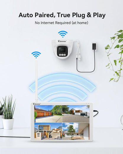 5MP Bewakingscameraset – Beveiligingscamera – Toezichtcamera – Buitencamera – WiFi Camera – 10" Monitor – 2 Draadloze Camera’s – AI Persoonherkenning & Geluid-Licht Alarm