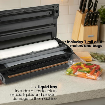 Vesta Precision Vakuum-Versiegelungsgerät – Vacn Seal Elite met 31 cm Sealbalk | 8,9x38x19,9cm Inclusief Verpakkingszakken, Zwarte kleur | Eenvoudige Huishoudelijke Vacuümsealer