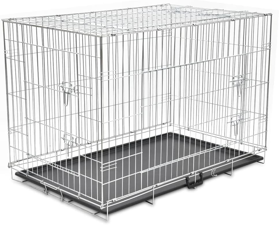 vidaXL Dog Crate Collapsible XXL Metal Dog Cage Bench Dog Dog Crate - QUORE