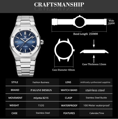 Pagani Design Horloges Mannen Japanse NH35 Beweging Automatische Duik Mechanische Sport Waterdicht Saffier Glas Roestvrij Staal Polshorloge