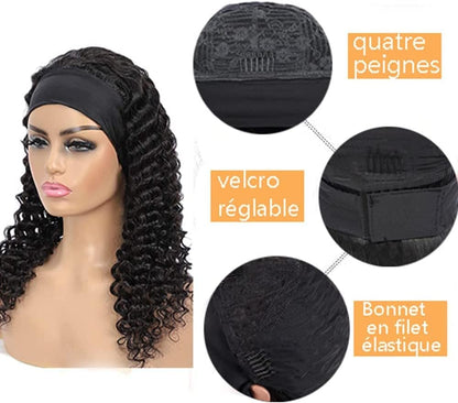Deep Wave Headband Human Hair Wig Glueless Braziliaanse Natuur Vrouwen Haar met Pruiken Wear and Go Curly Wavy met Krullend Lang Machine Made Voor Zwarte Vrouwen Menselijk Natural Black 26 Inch