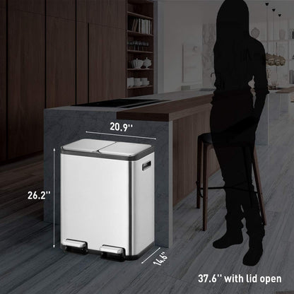 EKO Prullenbak voor in de keuken met twee compartimenten, geborstelde roestvrijstalen afwerking, 30 l + 30 l (softclose)