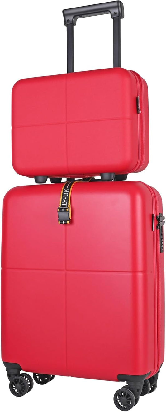 JLY Premium Zwarte Kofferset 100% Duits Bayer Polycarbonaat Superieure Organisatie TSA-beveiligingsslot Ultra-stille Wielen, Bessen Rood, Vanity Case, S (55cm)