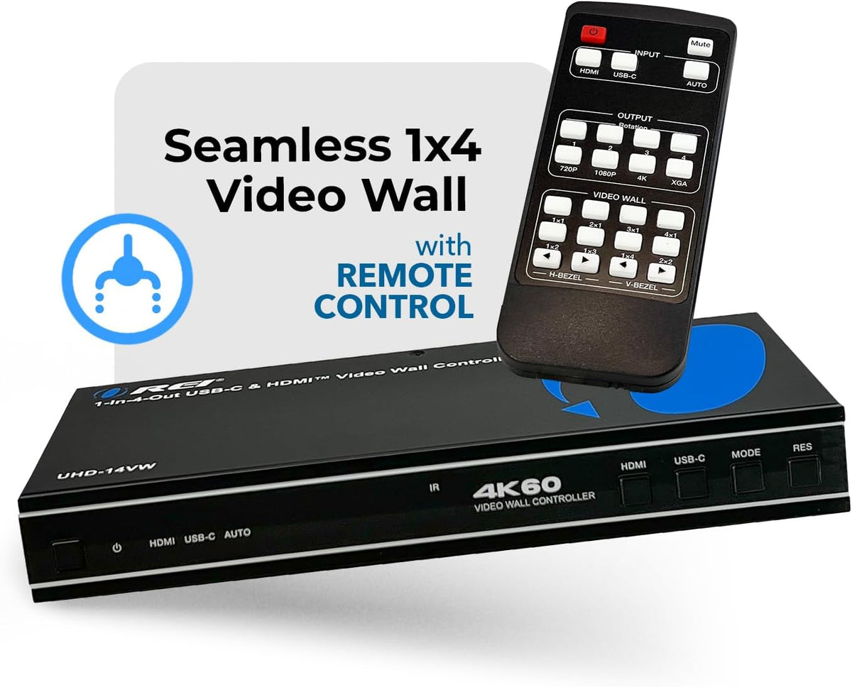 OREI - Videowandcontroller HDMI of USBC 4K 2x2 display tot 4K 60Hz ondersteuning 2x1, 1x2, 1x3, 1x4