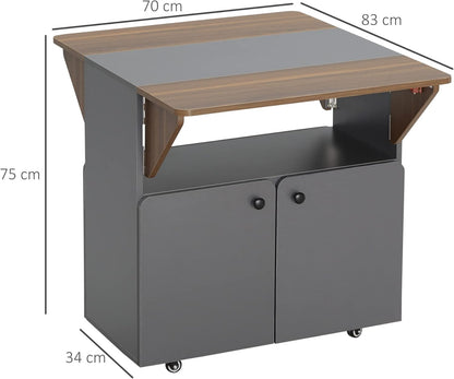 HOMCOM Dining Table Folding Table with Wheels Kitchen Table with Two Folding Table Tops Dining Room Table Sideboard with Storage for Living Room Kitchen Chipboard Light Grey+Dark Brown 70 x 83 x 75 cm - QUORE