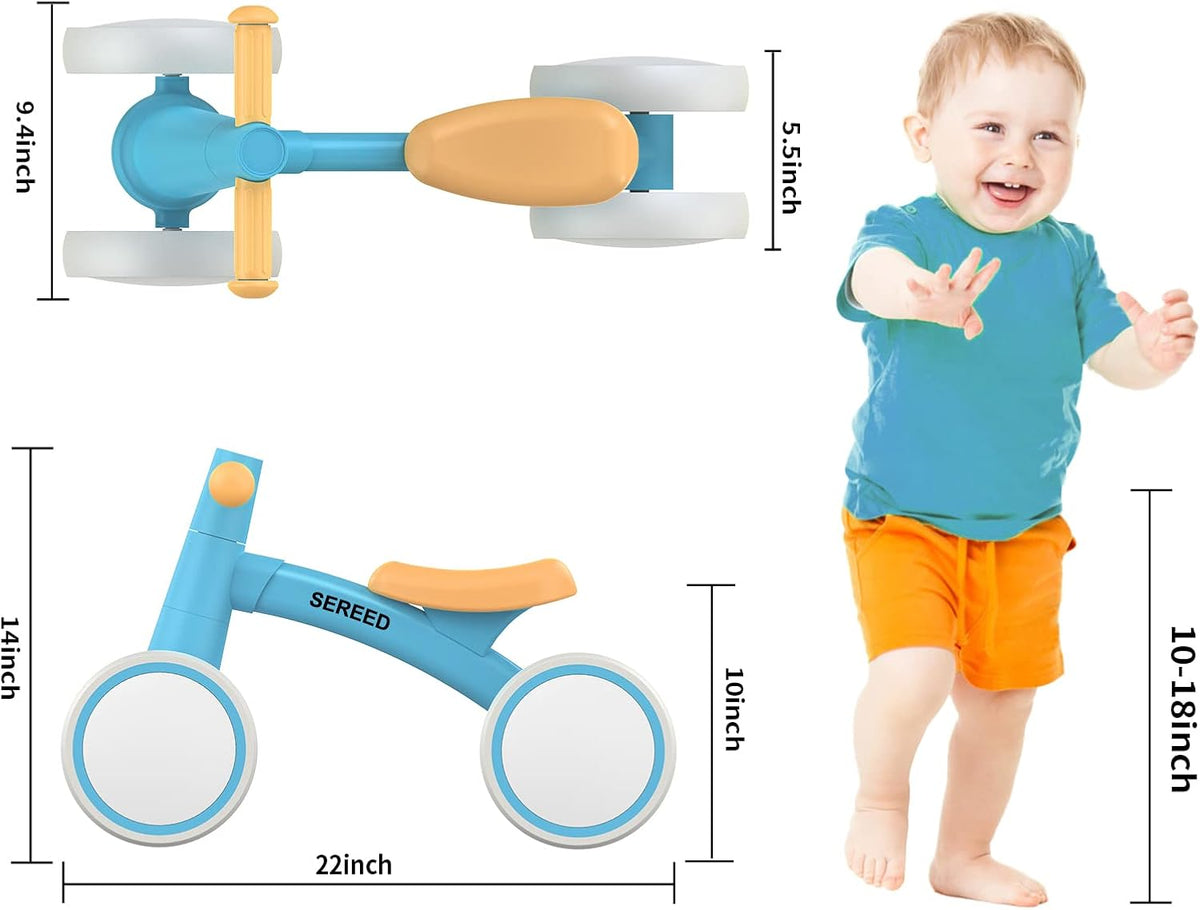 SEREED Baby loopfiets voor 1 jaar oude jongens meisjes 12-24 maanden peuter loopfiets, 4 wielen peuter eerste fiets, eerste verjaardagscadeau