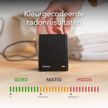 Ecosense EQ100 EcoQube, digitale radondetector, snelle detectie van schommelende niveaus, korte- en langetermijnmonitoring met trendgrafieken, externe gegevens toegang, Wi-Fi 2,4 GHz alleen netwerken