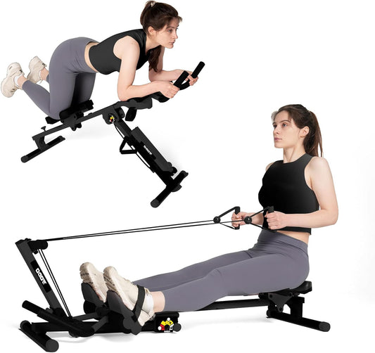 Roeitrainer – Roeimachine – Ab Trainer – Fitnessapparaat – Buikspiertrainer – 3-in-1 Multifunctioneel – 2 Instelbare Weerstanden – Compact & Stil – Zwart - QUORE