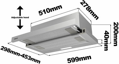 Afzuigkap – Platte afzuigkap – Vlakschermkap – Onderbouw afzuigkap – Inbouw afzuigkap – 60 cm – 370 m³/h – LED-verlichting – Zilver