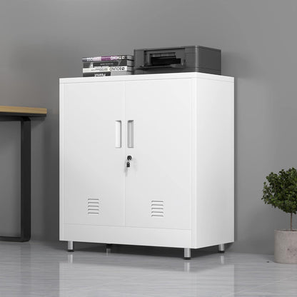 Metalen opbergkast met afsluitbare deuren en verstelbare plank, klein dressoir afsluitbare zijkast voor thuis, kantoor, hal, entree, woonkamer, eetkamer (wit)