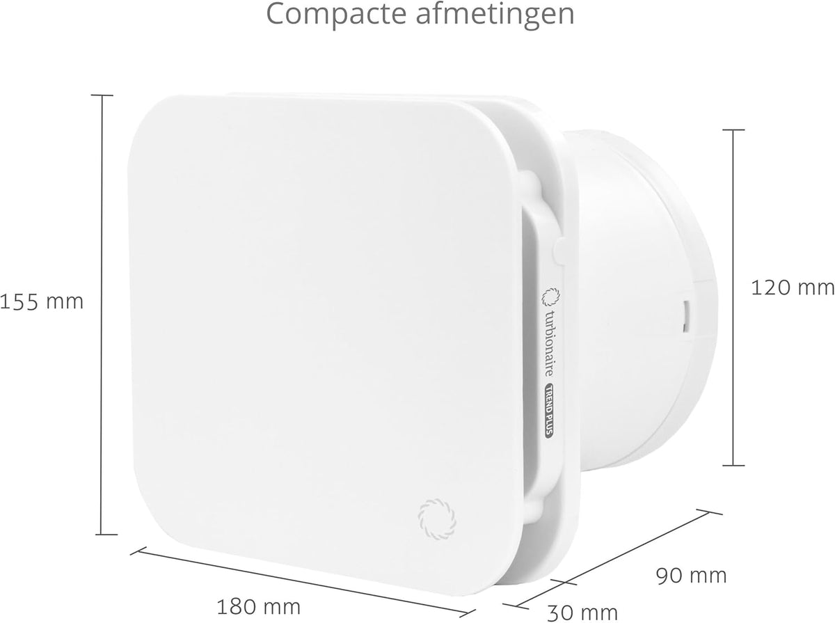 Turbionaire Trend Plus 120 mm Ventilator/Badkamerafzuiger – Afstandsbediening, 7 Snelheden + Boost, Timer, 25 dB, 5,5 W, Multifunctioneel, Anti-Vocht & Schimmel, 3 Jaar Garantie