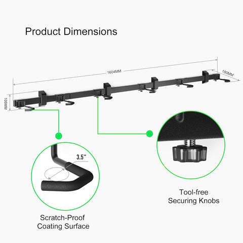 Fietsenrek - Fietsstandaard - Fietshouder - Fietshaak - voor 6 Fietsen  - Verstelbare Haken - Organisatieoplossing - voor Thuis - Garage - 160 x 18 x 10.5 cm -  Zwart