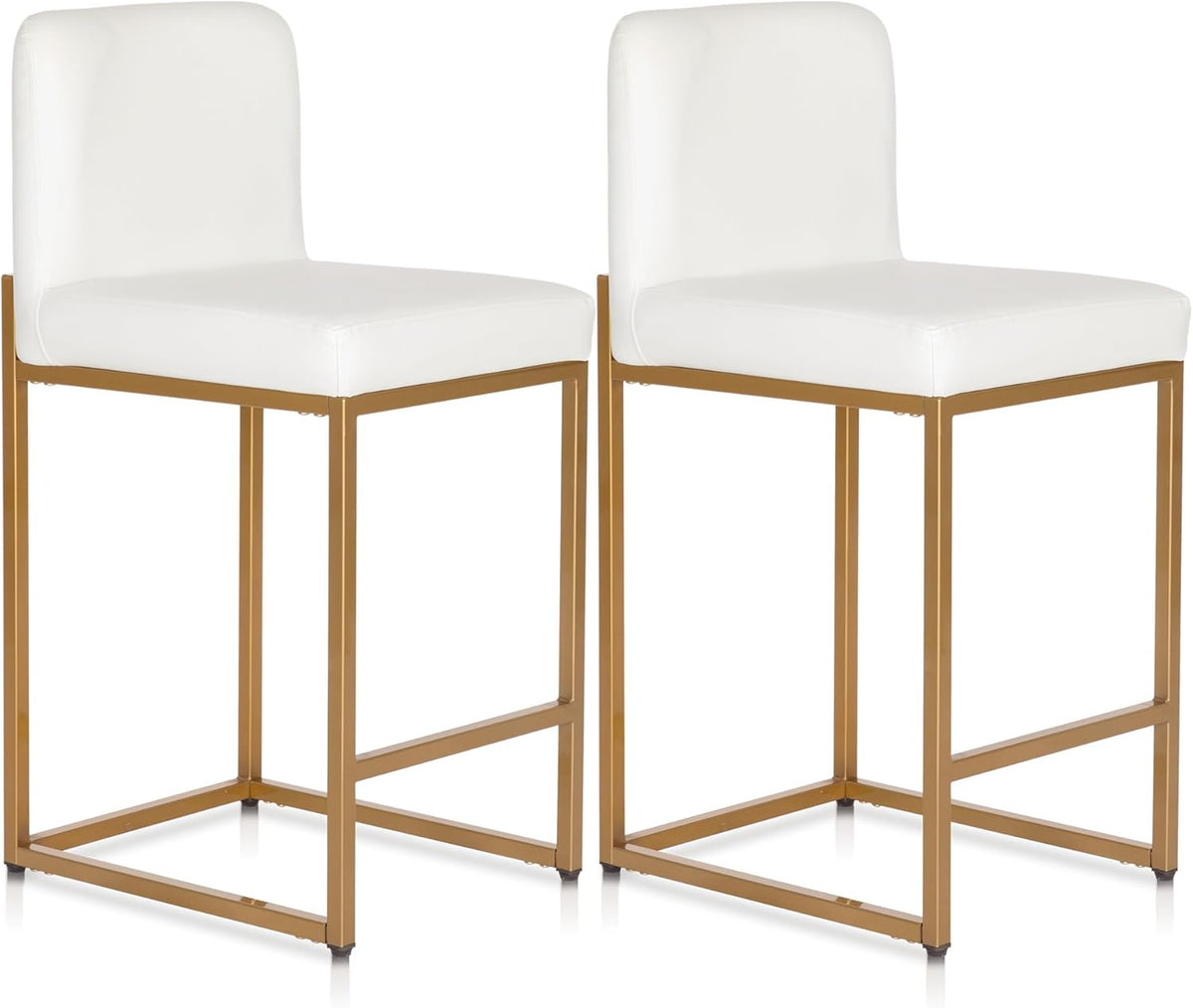 ALPHA HOME Makeup Stool, Makeup Table, Stool, 2 Bar Stools, Bar Stool, Office Stool, Kitchen Chairs with Backrest and Footrest, Robust Metal Frame, Modern Bistro Stool, Breakfast Stool, White