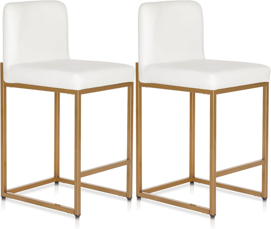 ALPHA HOME Makeup Stool, Makeup Table, Stool, 2 Bar Stools, Bar Stool, Office Stool, Kitchen Chairs with Backrest and Footrest, Robust Metal Frame, Modern Bistro Stool, Breakfast Stool, White