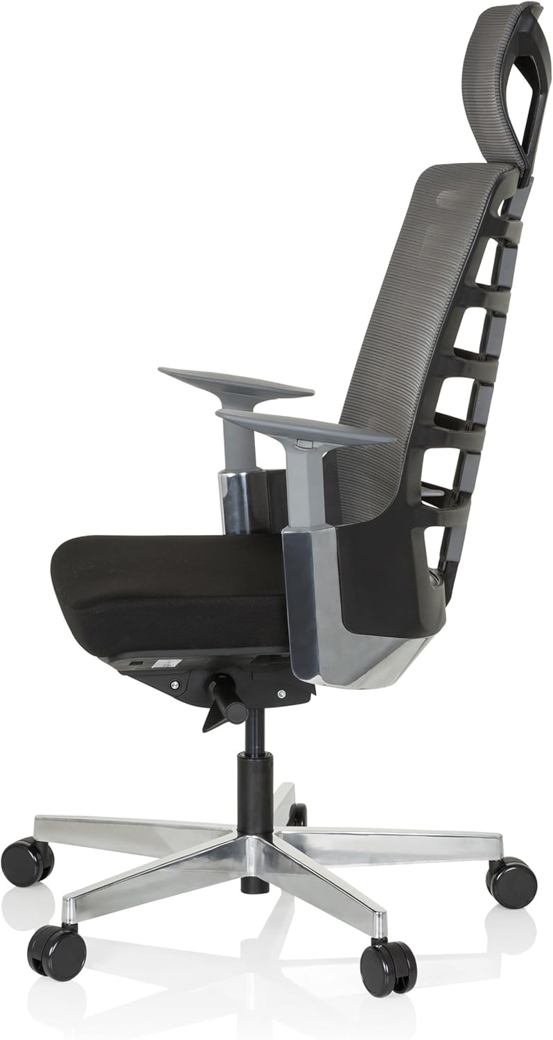 hjh OFFICE 640400 Professionele bureaustoel SKARIF stof zwart/grijs ergonomische draaistoel met flexibele rugleuning, zwart frame