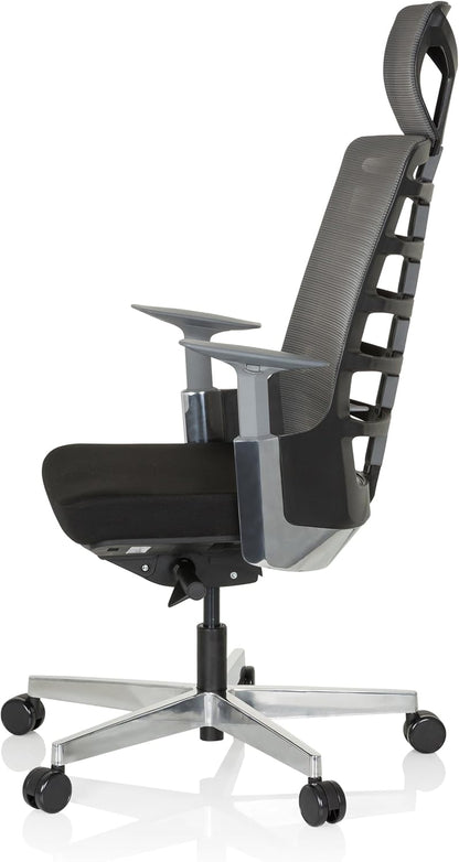 hjh OFFICE 640400 Professionele bureaustoel SKARIF stof zwart/grijs ergonomische draaistoel met flexibele rugleuning, zwart frame