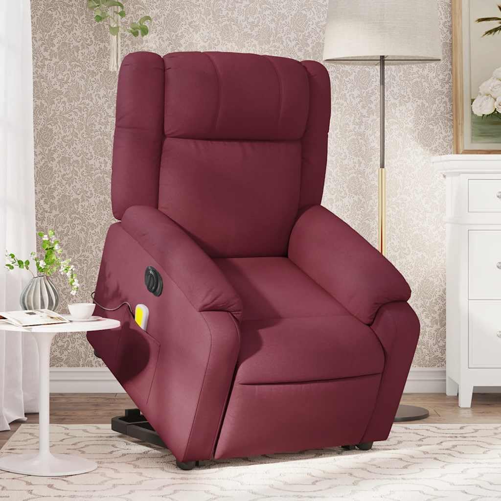 Elektrische Massagestoel – Sta-op Stoel – Relaxfauteuil – TV Fauteuil – Verstelbare Ligstoel – Wine Red Stof – Elektrische Kantelfunctie – 6-Punts Massage