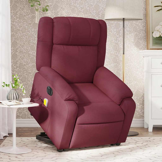 Elektrische Massagestoel – Sta-op Stoel – Relaxfauteuil – TV Fauteuil – Verstelbare Ligstoel – Wine Red Stof – Elektrische Kantelfunctie – 6-Punts Massage