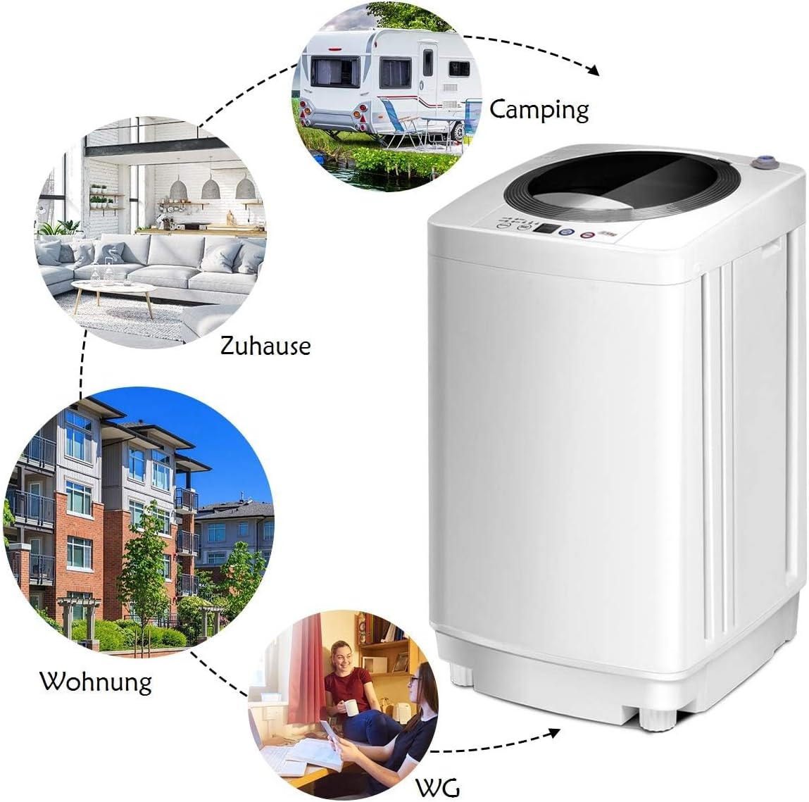 FANTASK Volautomatische wasmachine, 3,5 kg, miniwasmachine met centrifuge, 6 programma's, 240 W bovenlader, volautomatische wasmachine met pomp, voor appartement, camper en camping - QUORE