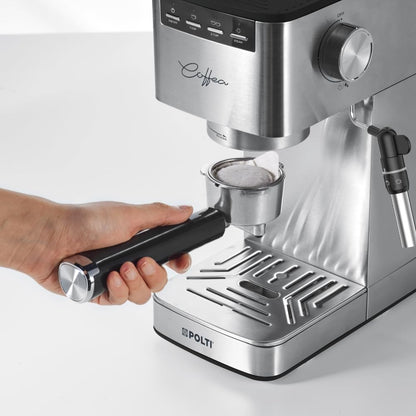 Polti Coffea P10S Handmatig koffiezetapparaat voor espresso en cappuccino, compatibel met gemalen koffie en E.S.E-pads, 44 mm, steamymilk voor het opschuimen van melk, afneembare tank van 1,3 l,