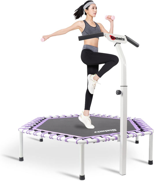 Silent Fitness Trampoline, 122 cm stille mini-trampoline, bungee, rebounder, jumping, cardio trainer, workout voor volwassenen, maximale belasting 150 kg