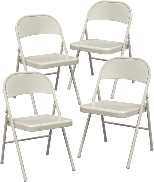 BOOSDEN Klapstoel Set van 4 - Metalen Balkonstoel in Beige voor Keuken, Eetkamer, Kantoor, Outdoor, Tuin en Balkon