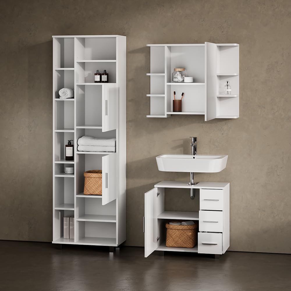 Livinity Badkamermeubel set "Eisak", Wit Hoogglans, 2 delen - QUORE