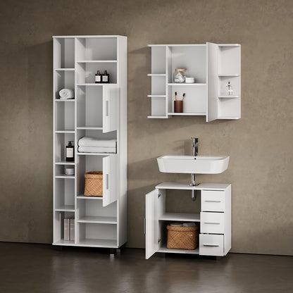 Livinity Badkamermeubel set "Eisak", Wit Hoogglans, 2 delen - QUORE
