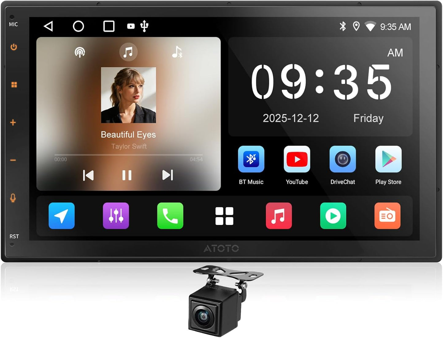 Android Autoradio Dubbele Din, Draadloze CarPlay Android Auto, 7 Inch Touchscreen Autoradio met GPS Navigatie WiFi/BT/SUB, 24-Band EQ, Mirror Link, Achteruitrijcamera, A5LG2B7T-S01