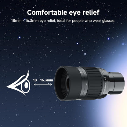 zoom telescoop oculair accessoires 1.25'' 7-21mm brandpuntsafstand 50° 47° veldweergave 18mm 16.3mm oogreliëf zenit diëlektrische spiegel 99% reflectiviteit astronomie planetaire maan mars deep sky