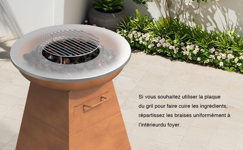 Terrasverwarmer van hout, met plancha-grillplaat