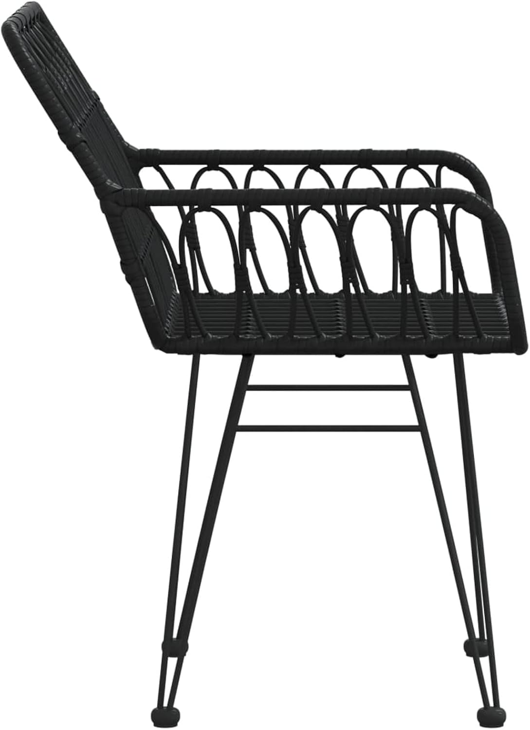 Stoel met armleuningen, stapelbare tuinfauteuil, tuinstoelen 2 stuks met armleuningen, zwart, 56 x 64 x 80 cm, PE rotan - QUORE
